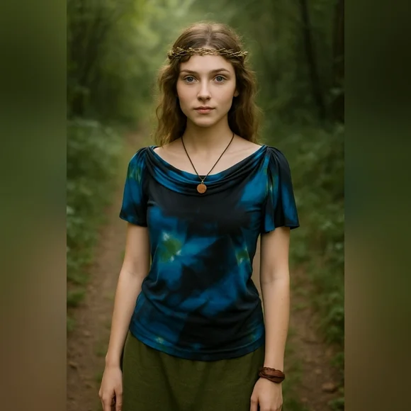 Y2K Tie Dye Cowl Neck Top | Fairy Grunge Flutter Sleeve | Size Small - Picture 11 of 14